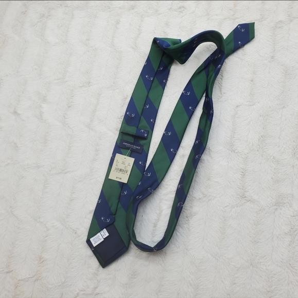 NWT Mens American  Eagle Tie Green Navy Striped Deer Antlers Hunting One Size OS - Picture 9 of 11